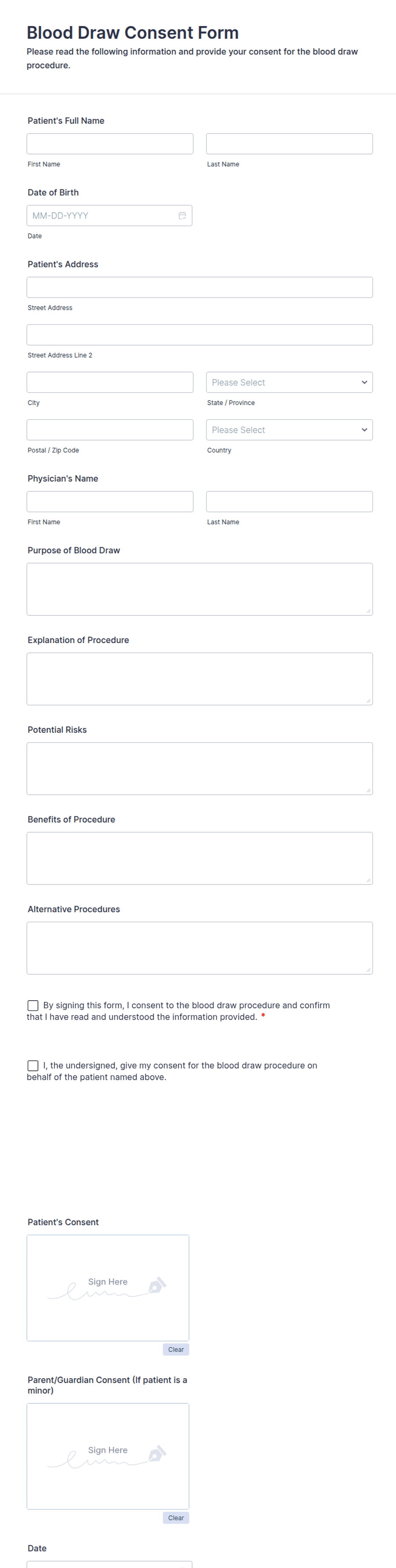 Blood Draw Consent Form Template | Jotform