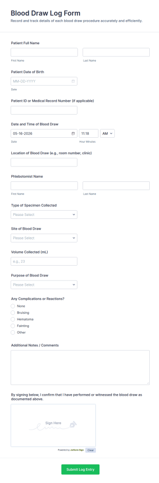 Blood Draw Log Form Template