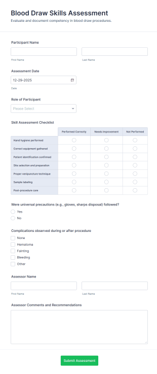 Blood Draw Skills Assessment Form Template