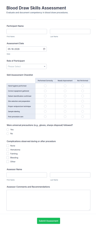 Blood Draw Skills Assessment Form Template