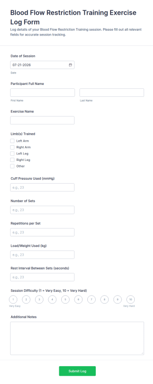 Blood Flow Restriction Training Exercise Log Form Template