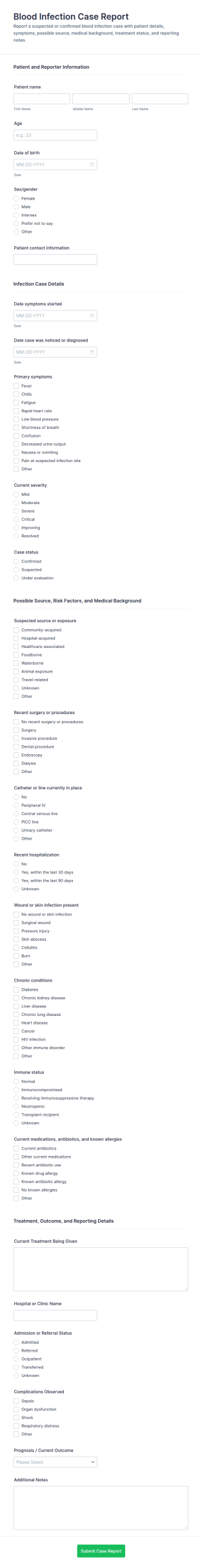 Blood Infection Case Report Form Template