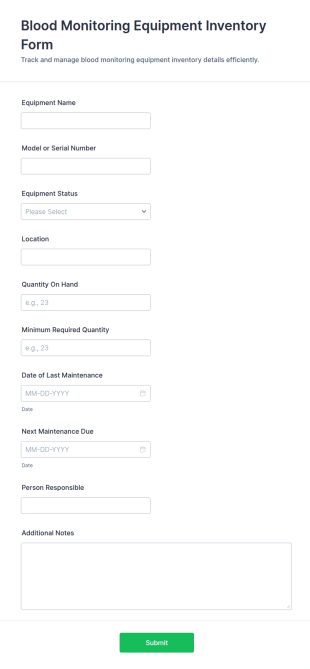 Blood Monitoring Equipment Inventory Form Template