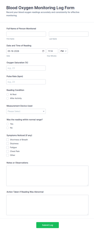 Blood Oxygen Monitoring Log Form Template