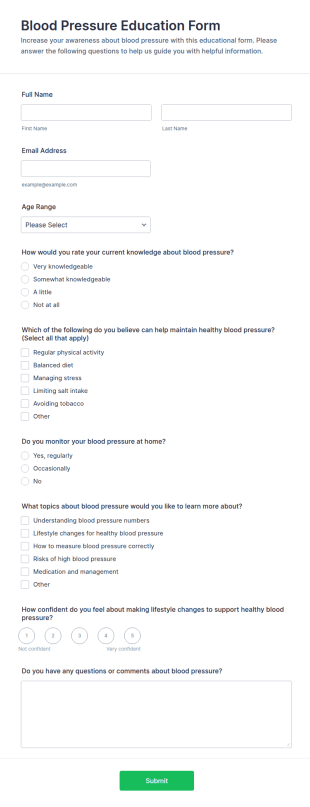 Blood Pressure Education Form Template