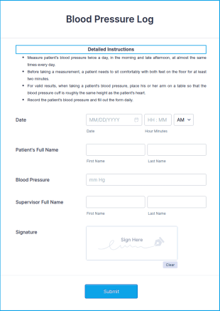 Blood Pressure Log Form Template