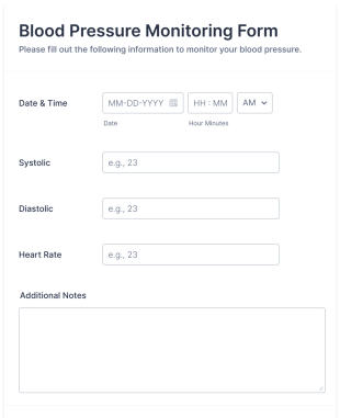 Blood Pressure Monitoring Form Template
