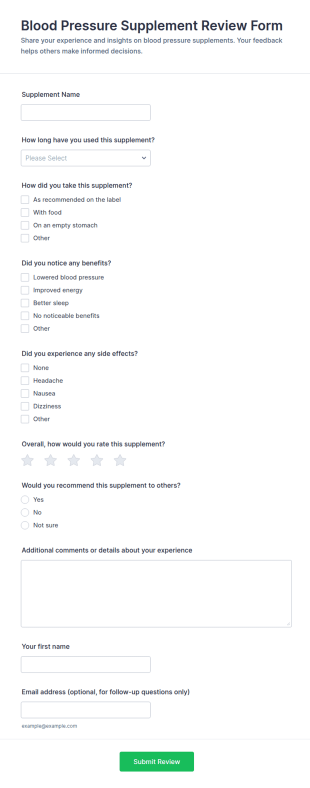 Blood Pressure Supplement Review Form Template