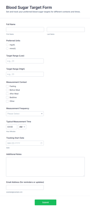 Blood Sugar Target Form Template