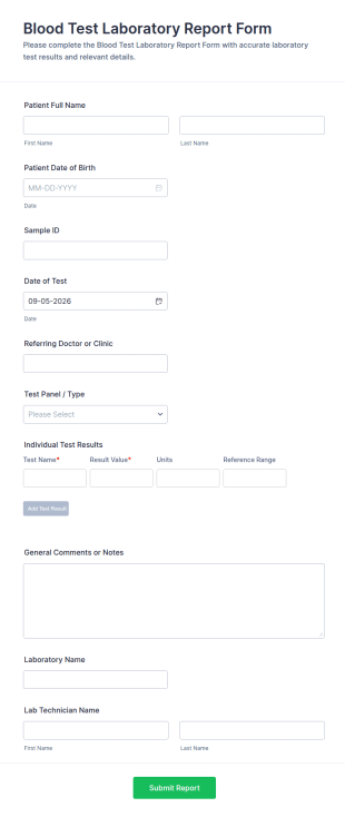 Blood Test Laboratory Report Form Template