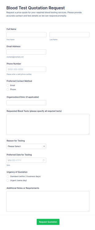 Blood Test Quotation Request Form Template