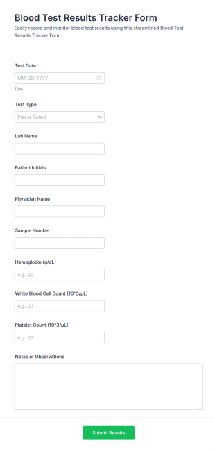 Blood Test Results Tracker Form Template