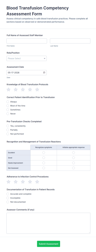Blood Transfusion Competency Assessment Form Template
