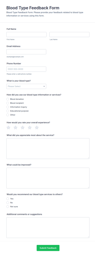 Blood Type Feedback Form Template