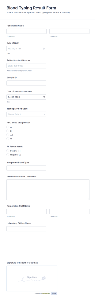 Blood Typing Result Form Template