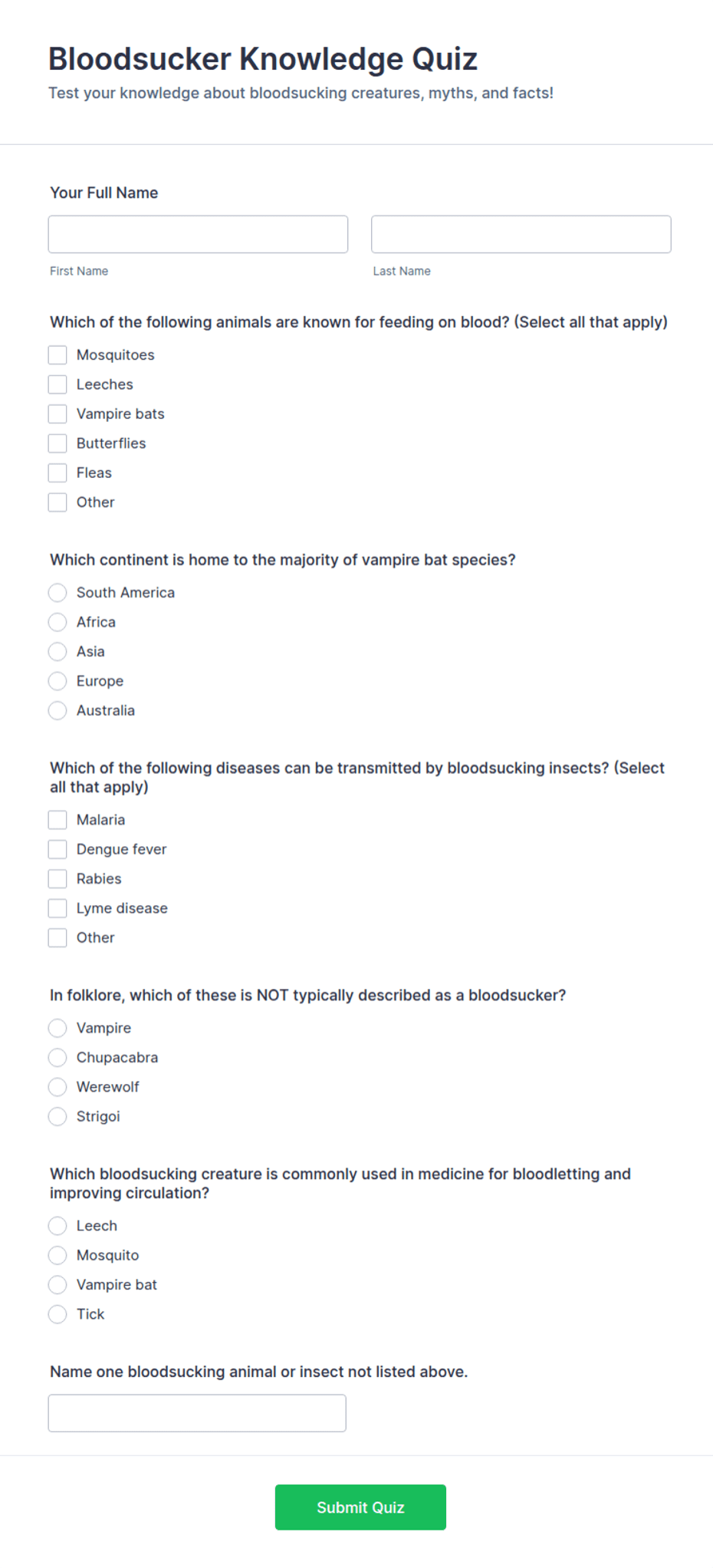 Bloodsucker Knowledge Quiz Form Template | Jotform