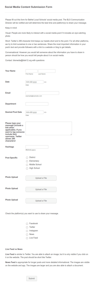 BLS Social Media Content Form Template