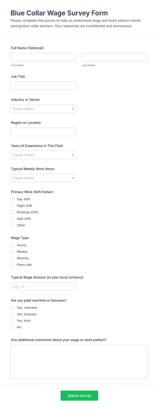 Blue Collar Wage Survey Form Template