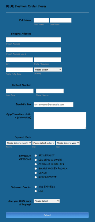 Fashion Order Form Template