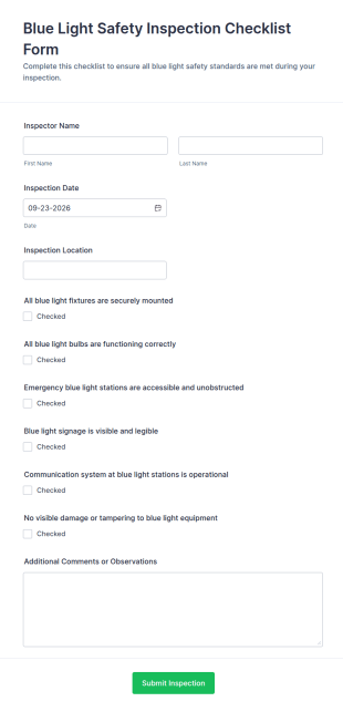 Blue Light Safety Inspection Checklist Form Template