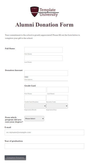 Bluepay Alumni Donation Form Template