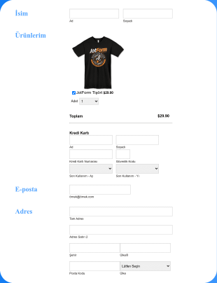 Bluepay Tişört Sipariş Form Template