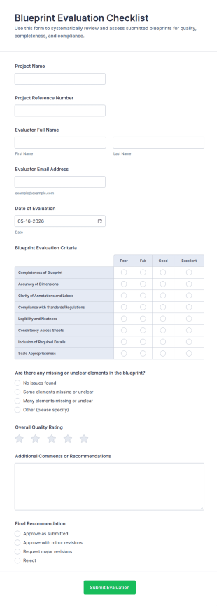 Blueprint Evaluation Checklist Form Template