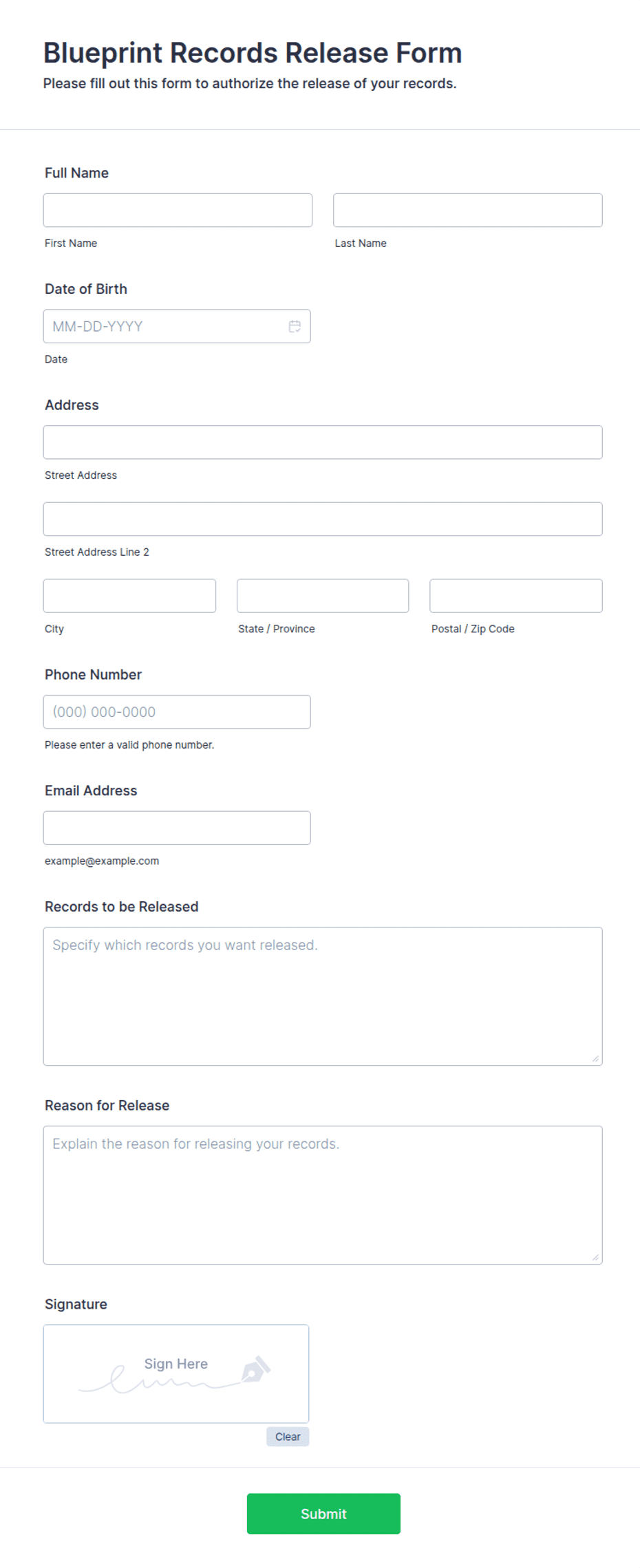 Blueprint Requisition Form Blueprint Records Release Form Template | Jotform