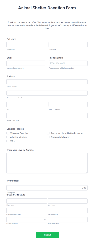 BlueSnap Animal Shelter Donation Form Template