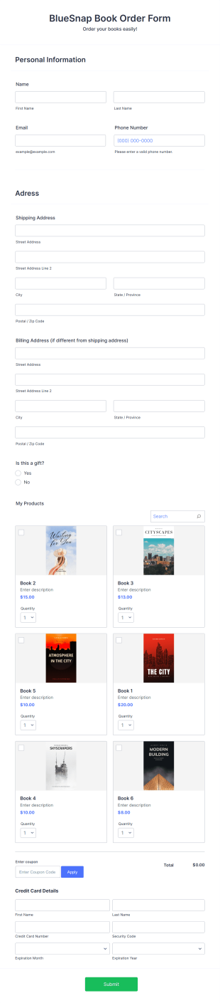 BlueSnap Book Order Form Template