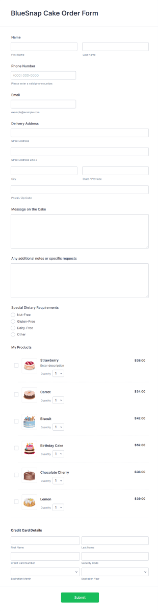 BlueSnap Cake Order Form Template