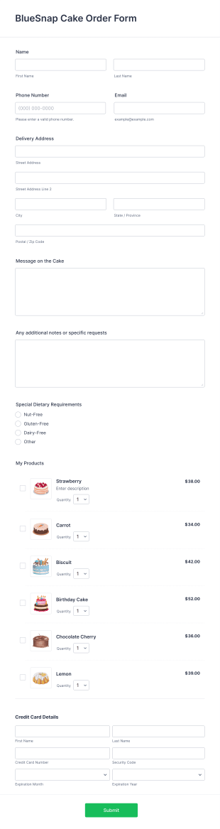 BlueSnap Cake Order Form Template