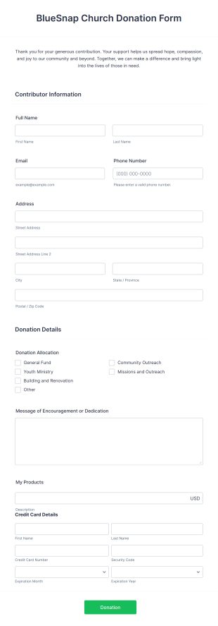 BlueSnap Church Donation Form Template