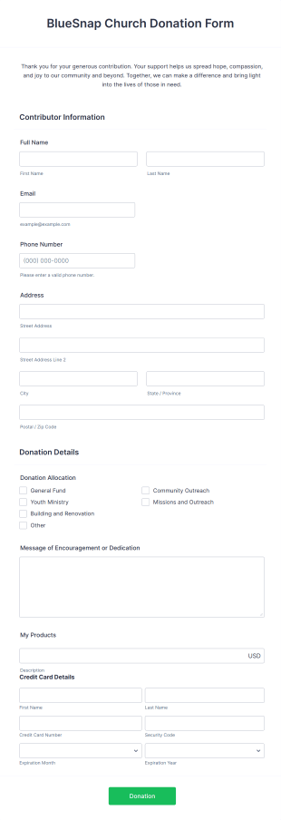 BlueSnap Church Donation Form Template