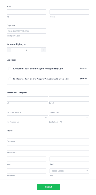 BlueSnap Konferans Kayıt Form Template