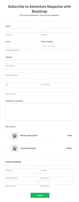 BlueSnap Magazine Subscription Form Template