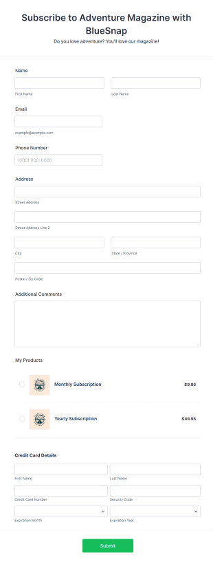 BlueSnap Magazine Subscription Form Template