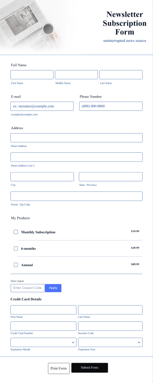 BlueSnap Newsletter Subscription Form Template