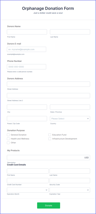 BlueSnap Orphanage Donation Form Template