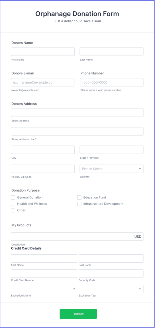 BlueSnap Orphanage Donation Form Template
