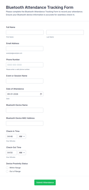 Bluetooth Attendance Tracking Form Template