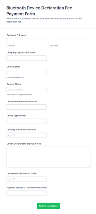 Bluetooth Device Declaration Fee Payment Form Template
