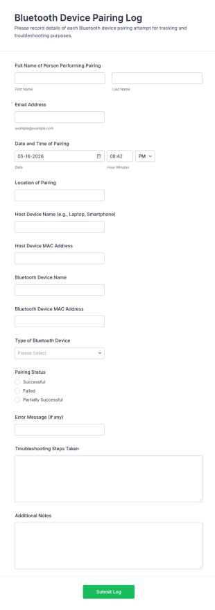 Bluetooth Device Pairing Log Form Template