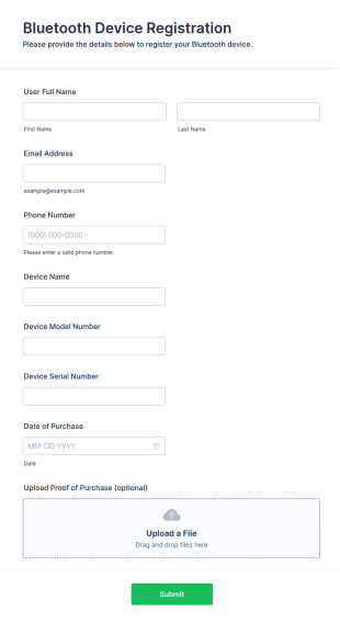 Bluetooth Device Registration Form Template