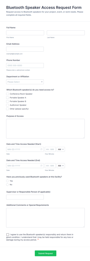 Bluetooth Speaker Access Request Form Template
