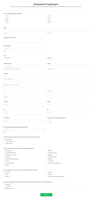 Blutspende Fragebogen Form Template