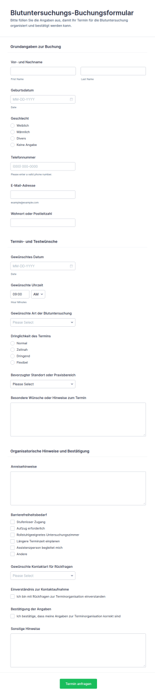Blutuntersuchungs Terminbuchungsformular