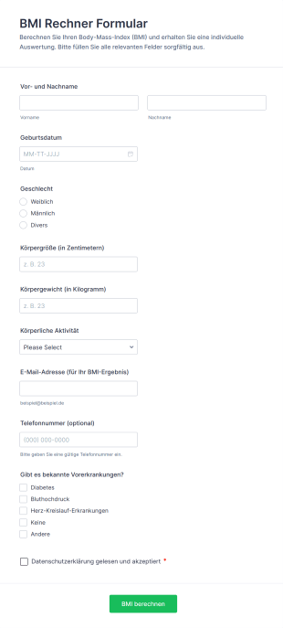 BMI Rechner Formular