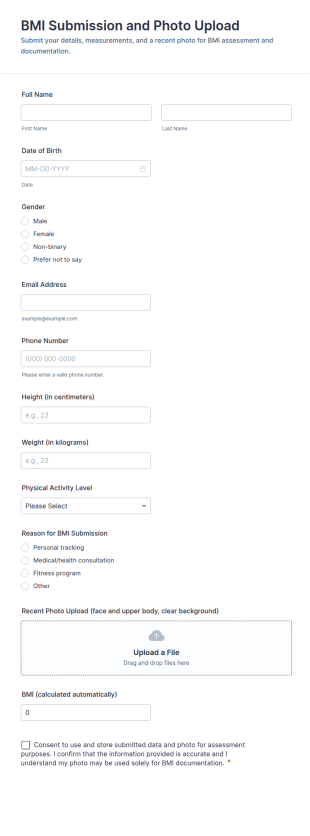 BMI Submission And Photo Upload Form Template