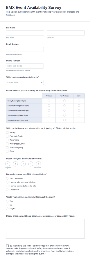 BMX Event Availability Survey Form Template